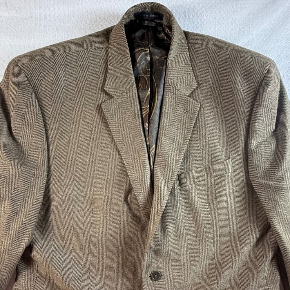 Lauren Ralph Lauren Sport Coat Mens 44R Wool Cashmere Blend Herringbone Brown